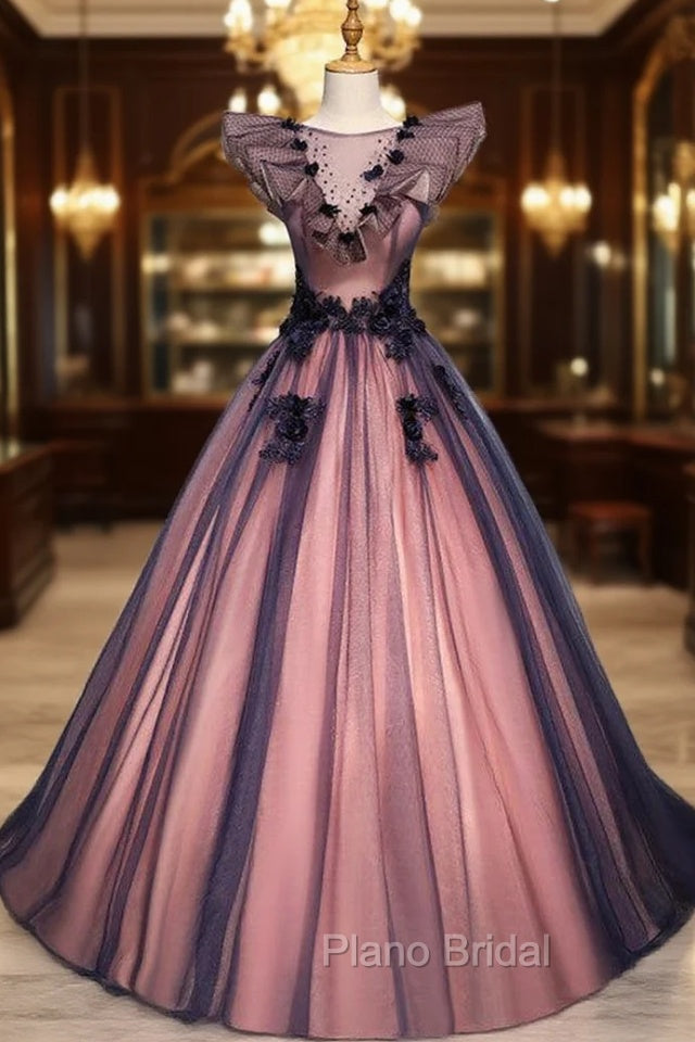Fashion Purple Tulle Appliques Beading Quinceanera Dresses Main image