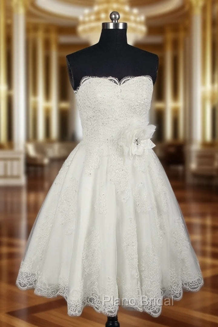 Fashion Short Wedding Dresses Knee Length Lace Ivory Simple Vintage Wedding Gown Main image