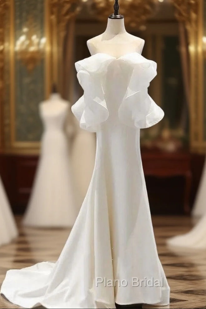 Fashion White Satin Off the Shoulder Wedding Dresses Main image