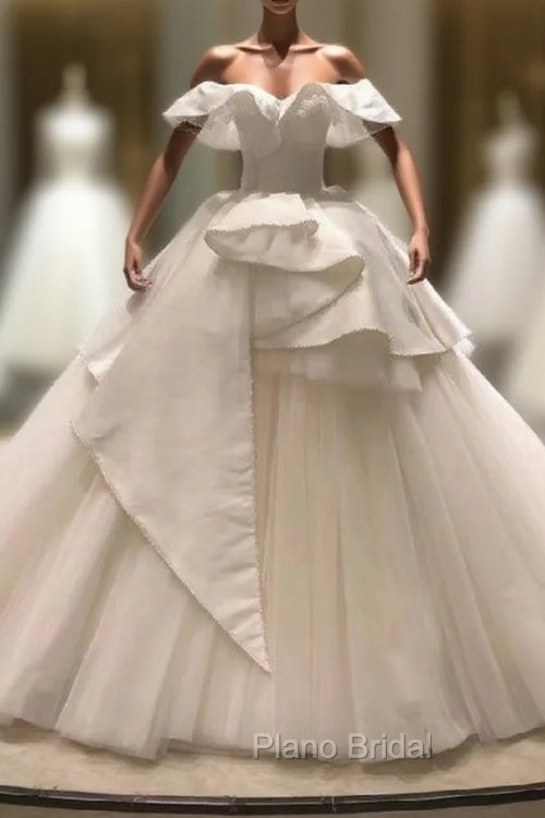 Fashion White Tulle Satin Off the Shoulder Wedding Dresses Main image
