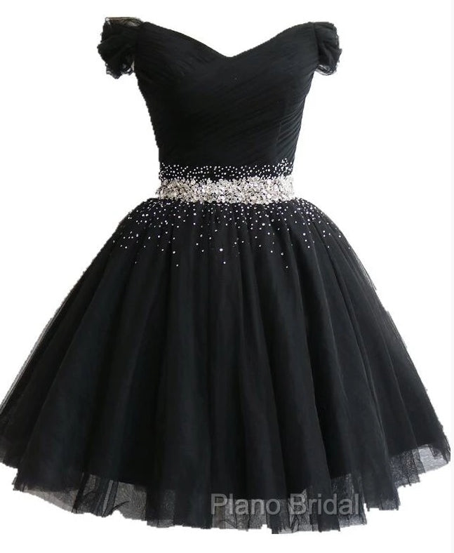 Fashionable Black Short Beaded Party Dresses, Black Formal Prom Dresses Secondary image
