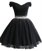 Fashionable Black Short Beaded Party Dresses, Black Formal Prom Dresses