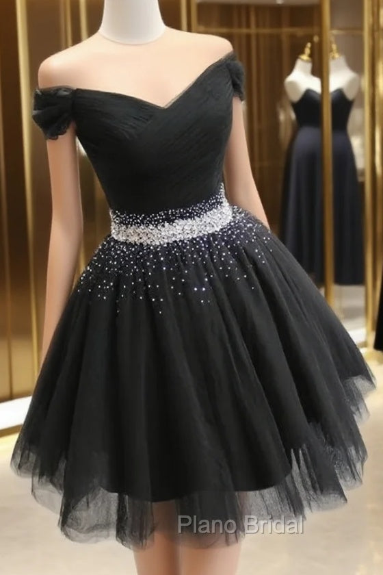 Fashionable Black Short Beaded Party Dresses, Black Formal Prom Dresses Main image