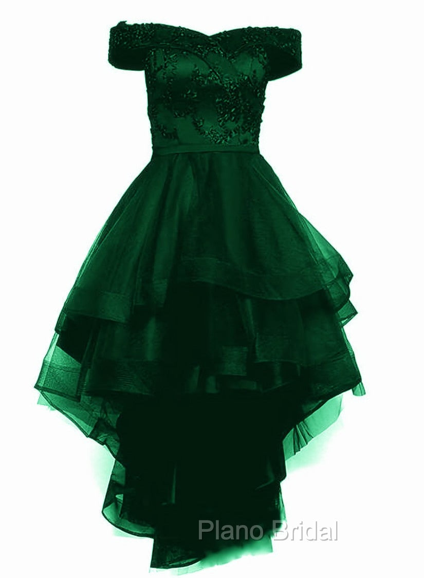 Fashionable Dark Green High Low Tulle with Lace Homecoming Dresses, Green Party Dresses Secondary image