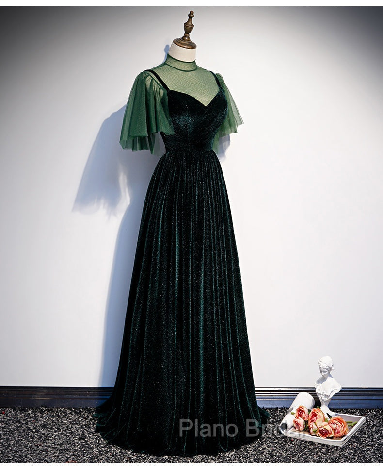 Fashionable Dark Green Velvet Long Party Gown, Green Bridesmaid Dresses Secondary image
