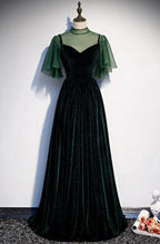 Fashionable Dark Green Velvet Long Party Gown, Green Bridesmaid Dresses