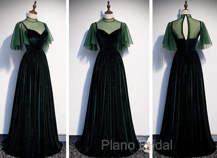 Fashionable Dark Green Velvet Long Party Gown, Green Bridesmaid Dresses