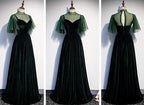Fashionable Dark Green Velvet Long Party Gown, Green Bridesmaid Dresses