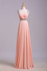 Best Selling Prom Dresses, A Line V Neck Floor Length Chiffon Zipper Back