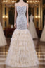 Feather Mermaid Evening Dresses Crystals Bling Formal Prom Party Dresses