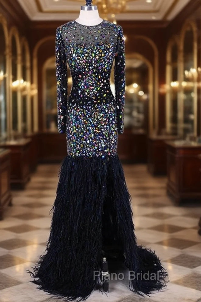 Feathers Bling Bling Mermaid Formal Prom Long Dresses For Weddings Formal Gowns