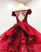 Ball Gown Off the Shoulder Formal Prom Dresses with Beading, Puffy Long Quinceanera Dresses