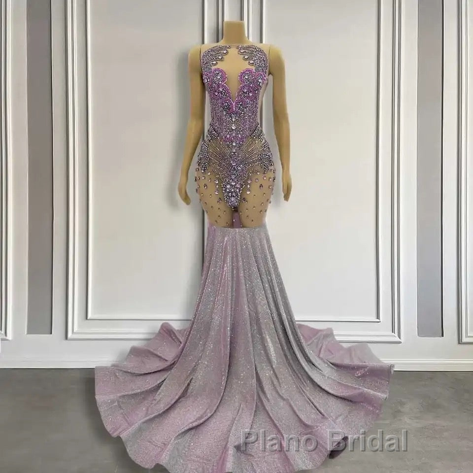 Purple Mermaid Formal Prom Dress Sleeveless with Long Beadings Main image