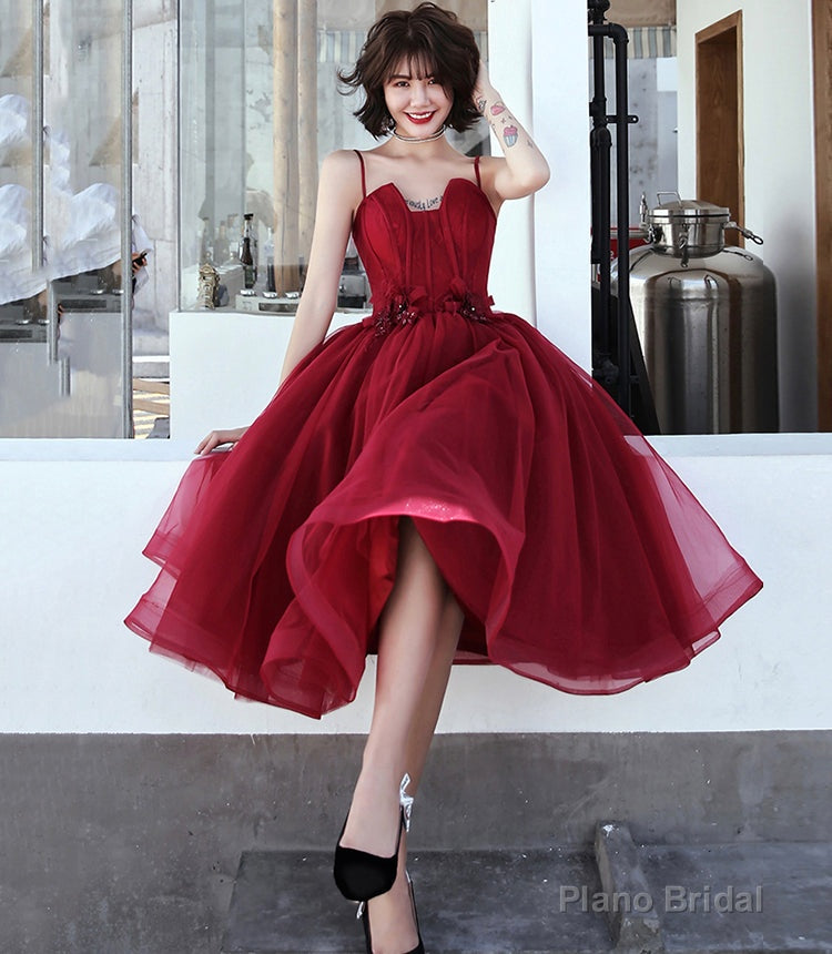 Burgundy tulle short prom dress cocktail dress Main image