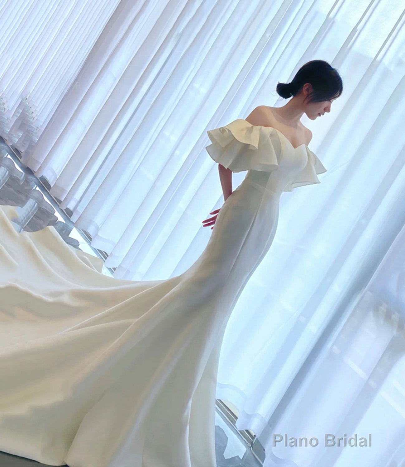 White satin long prom dress mermaid evening dress