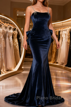 Formal Prom Dresses,spaghetti Strap Formal Prom Dresses, Blue Evening Dresses Velvet Party Dresses