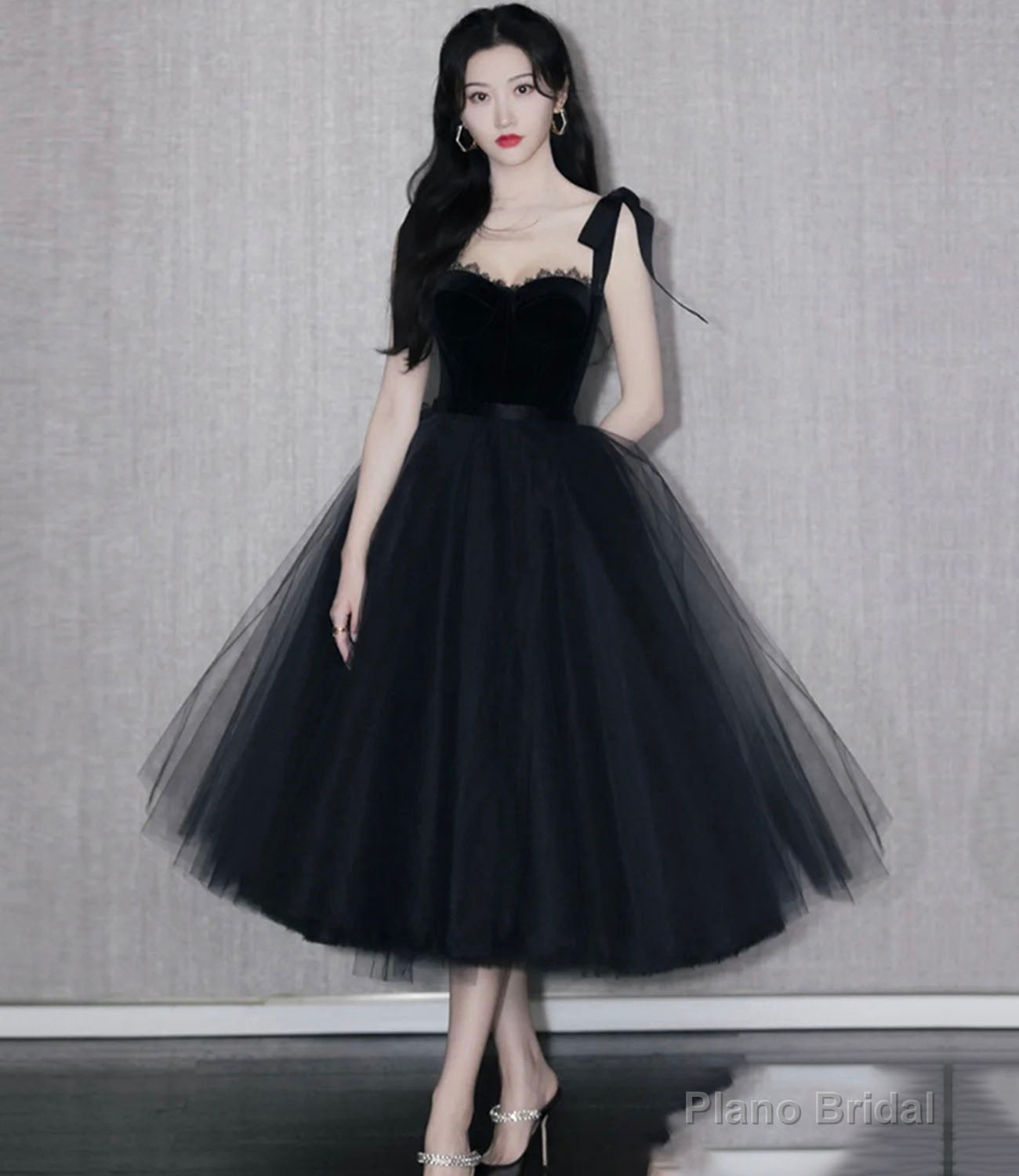 Black velvet tulle short prom dress homecoming dress Main image