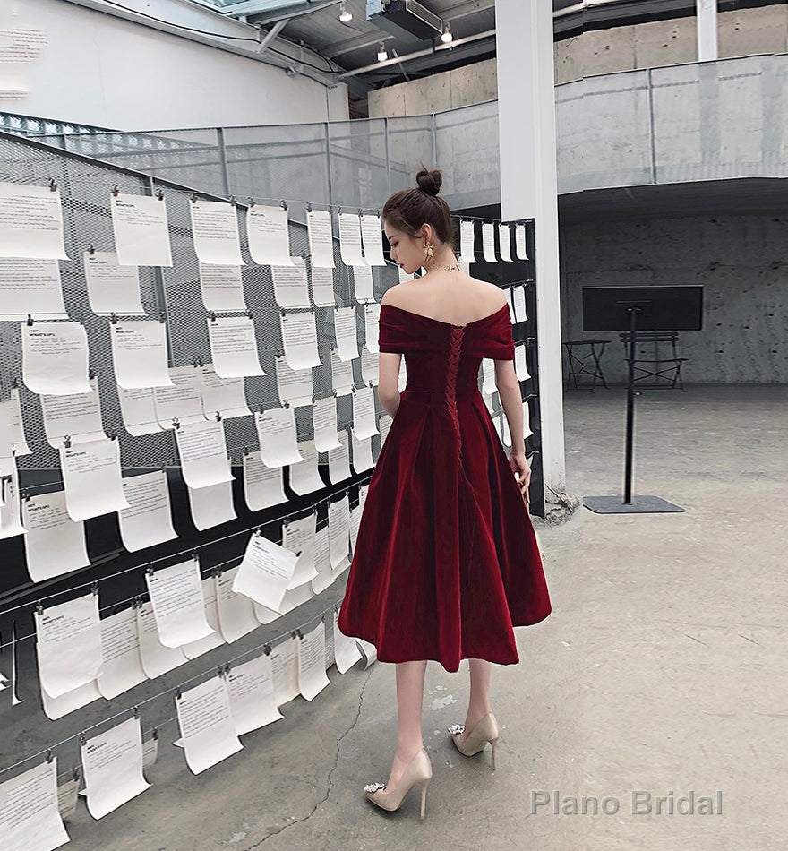 Burgundy velvet short prom dress homecoming dress