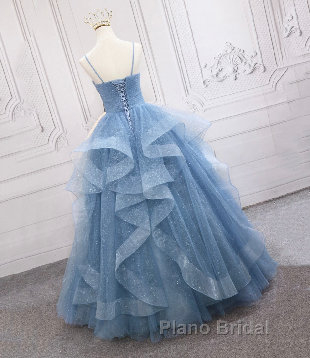 Blue Tulle Long Formal Prom Dresses Blue Evening Gown