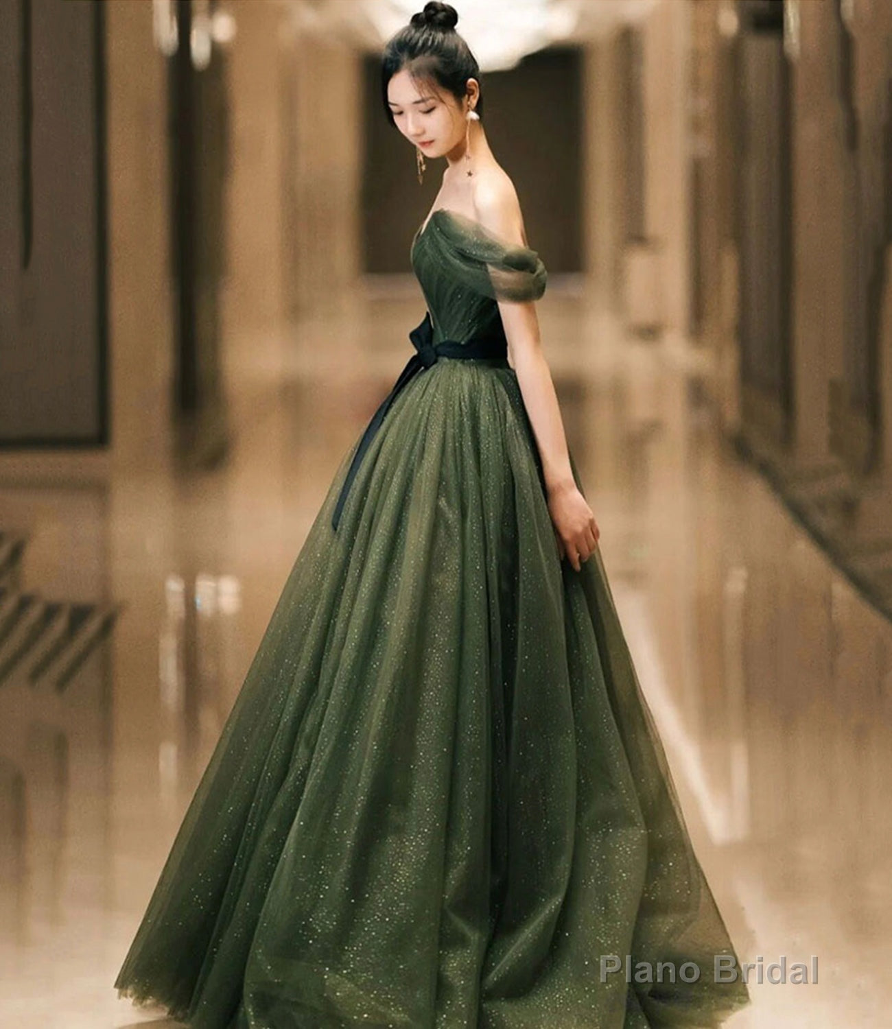 Green Tulle Long A Line Prom Dress Evening Dress Main image