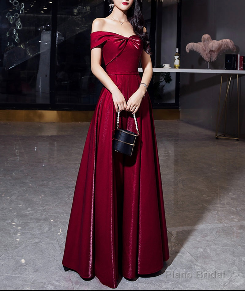 Shiny satin long prom dress burgundy evening dress Secondary image