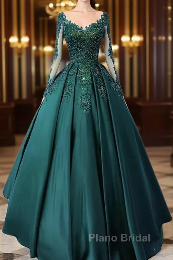 Vintage Emerald Green Long Sleeve Lace Formal Prom Dresses Plus Size 15 Junior Formal Prom Dresses Main image