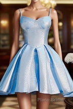 Blue satin short Formal Prom Dresses homecoming Dresses