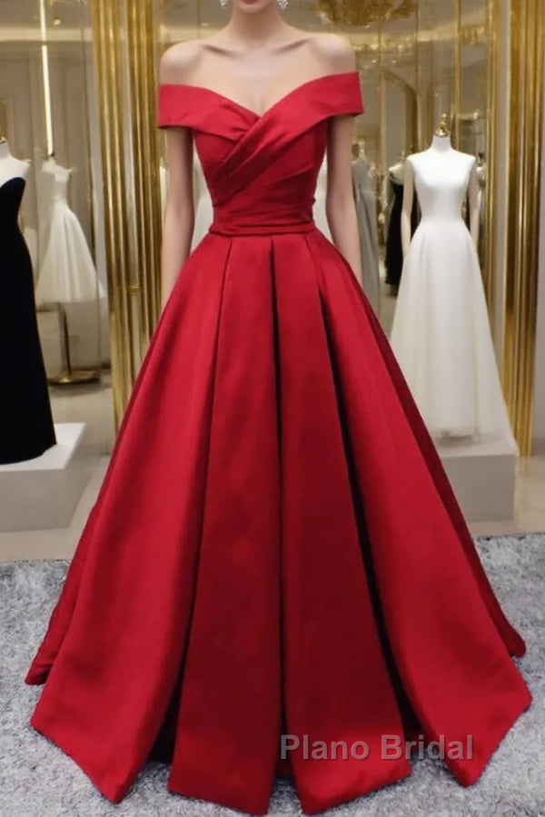 Off Shoulder A Line Red Stain Formal Prom Dresses Main image