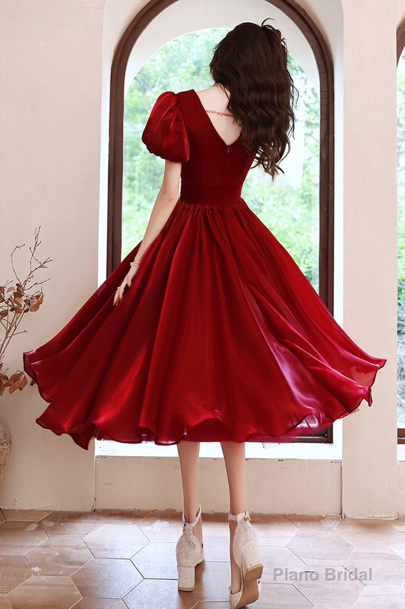 Red v neck short prom dress A line homeocming dress