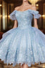Vintage Blue Lace Homecoming Dresses,Off the Shoulder Formal Prom Dresses