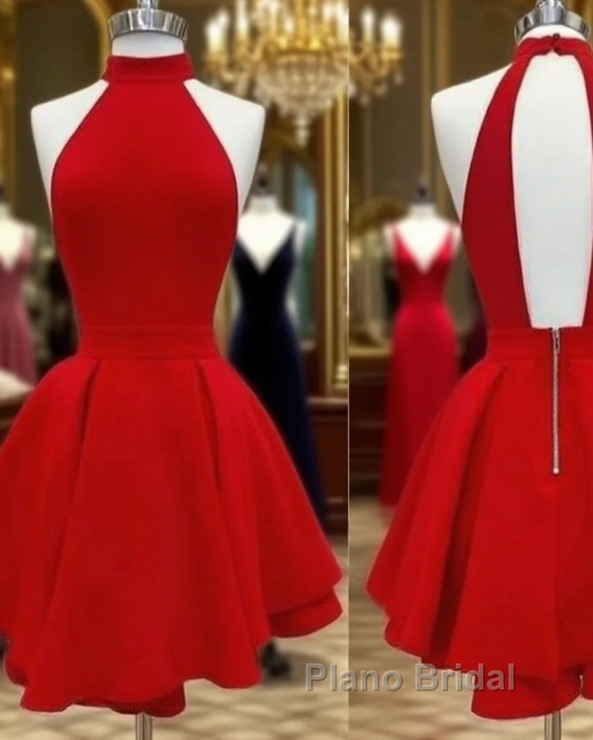 Sexy High Collar Red Short Formal Prom Dresses