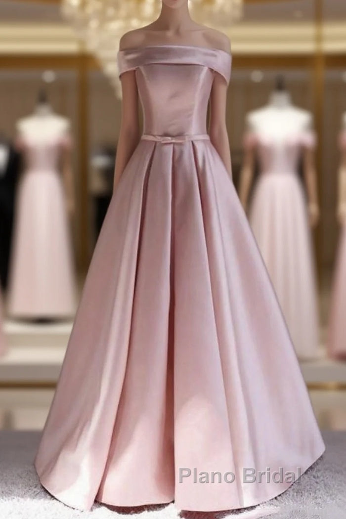Off Shoulder Satin Elegant Long Formal Prom Dresses,Simple New Style Formal Gown Main image