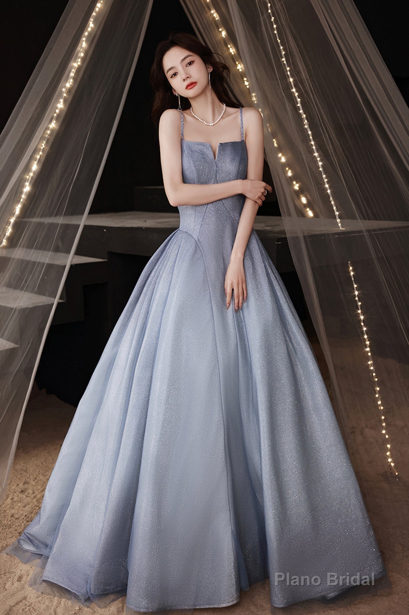 Stylish satin long prom dress A line evening dress Main image