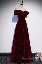 Burgundy velvet long A ling Formal Prom Dresses evening Dresses