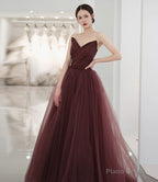 Cute tulle long prom dress A line evening gown