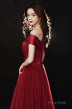 Elegant satin tulle long prom dress A-line evening dress
