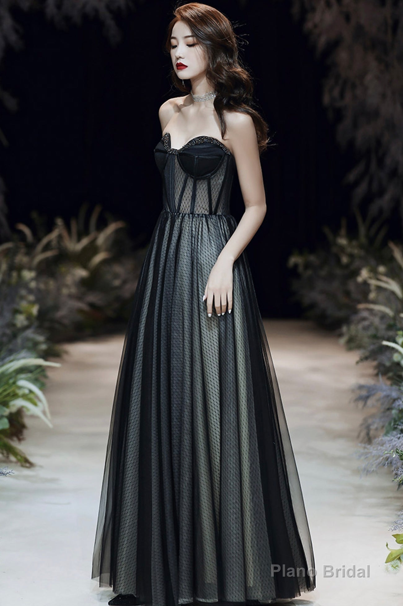 Black tulle long prom dress A line eveing dress Secondary image