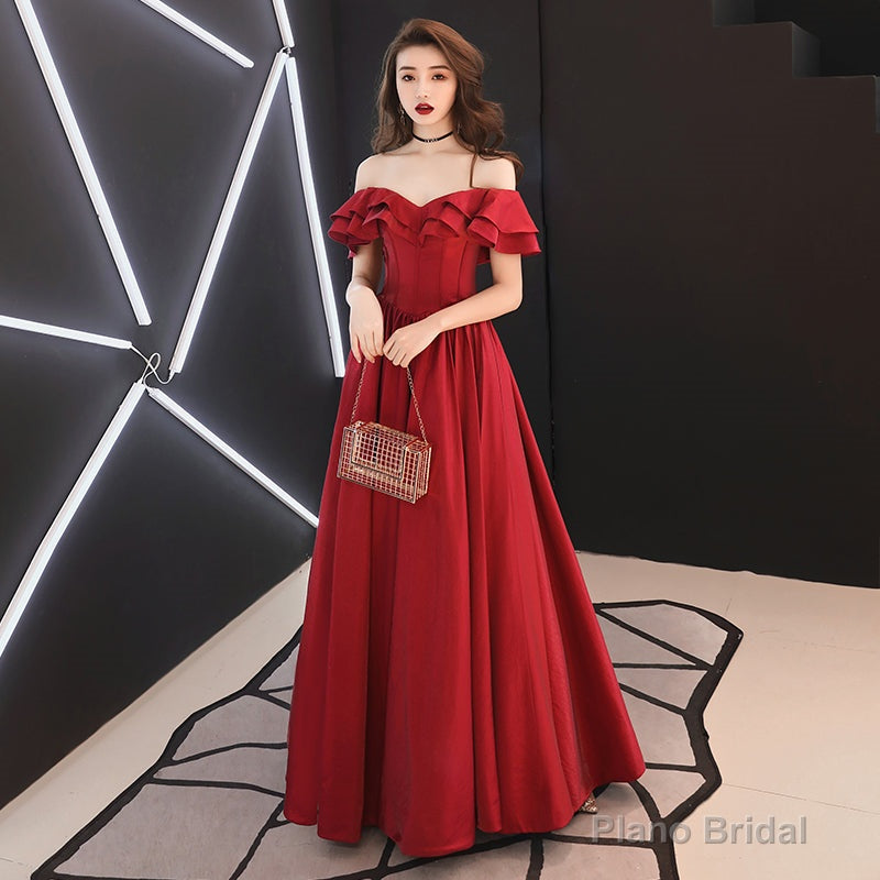 Burgundy satin long prom dress, burgundy evening dresses Main image