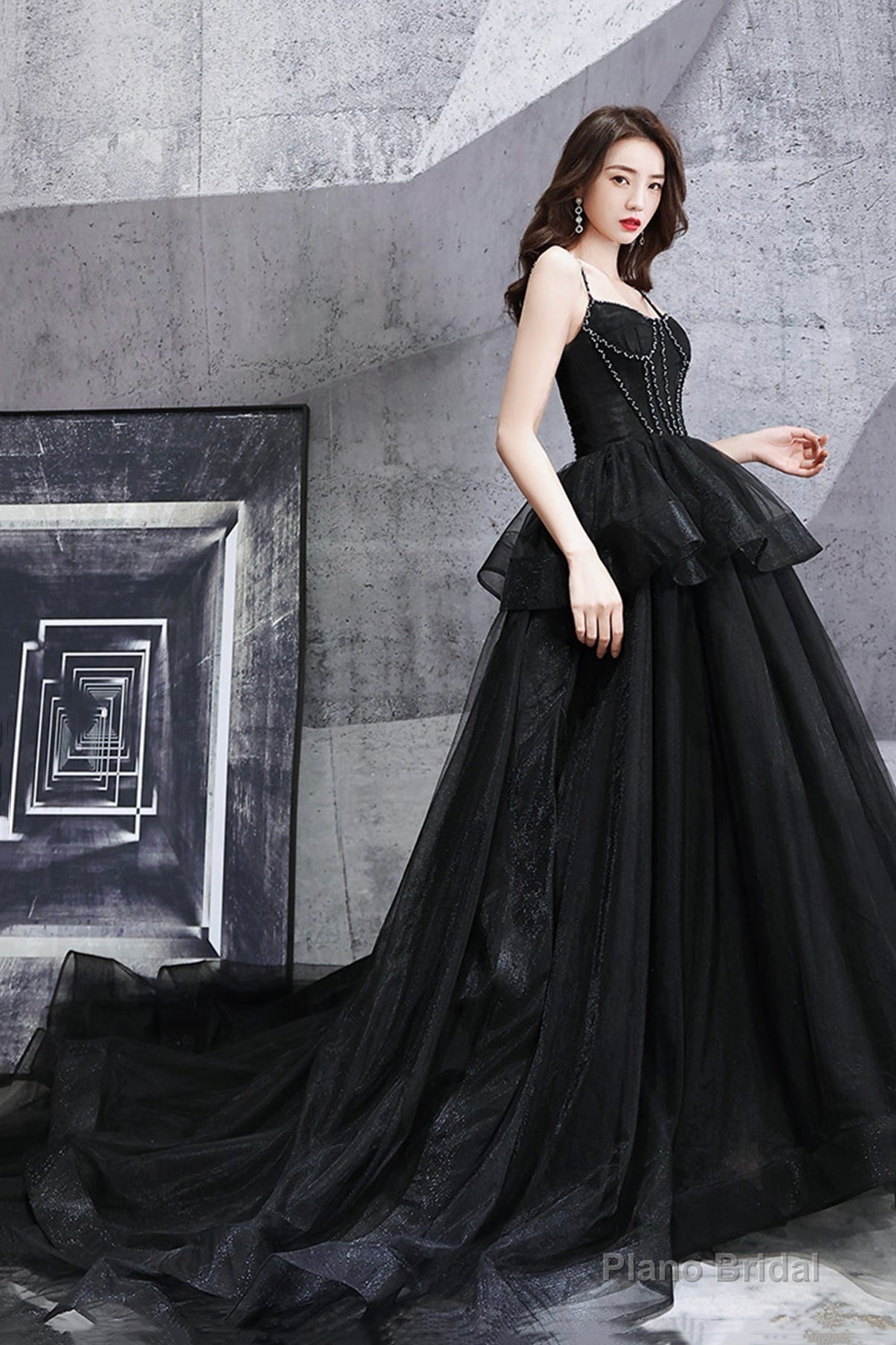 Black tulle long ball gown dress black evening dress Secondary image
