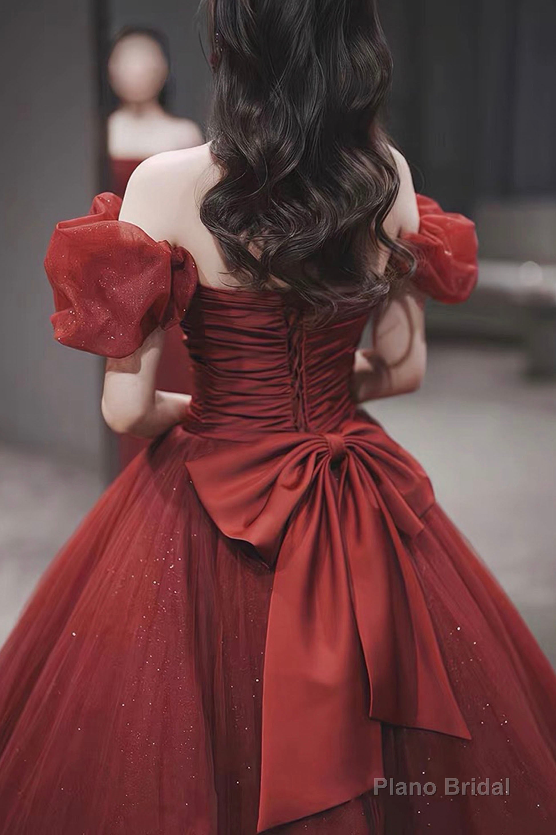 Burgundy tulle long ball gown dress formal dress Secondary image