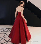 Simple satin long prom dress burgundy evening dress