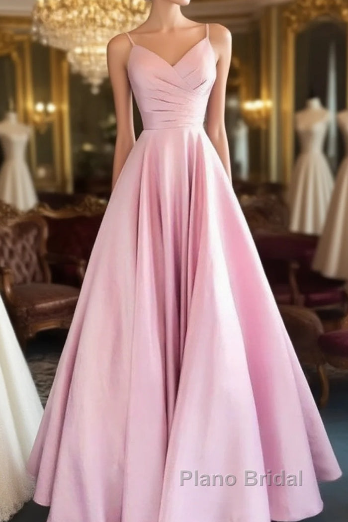 Pink A Line Sweetheart Satin Long party Dresses Formal Prom Dresses Elegant Evening Dresses Custom Size