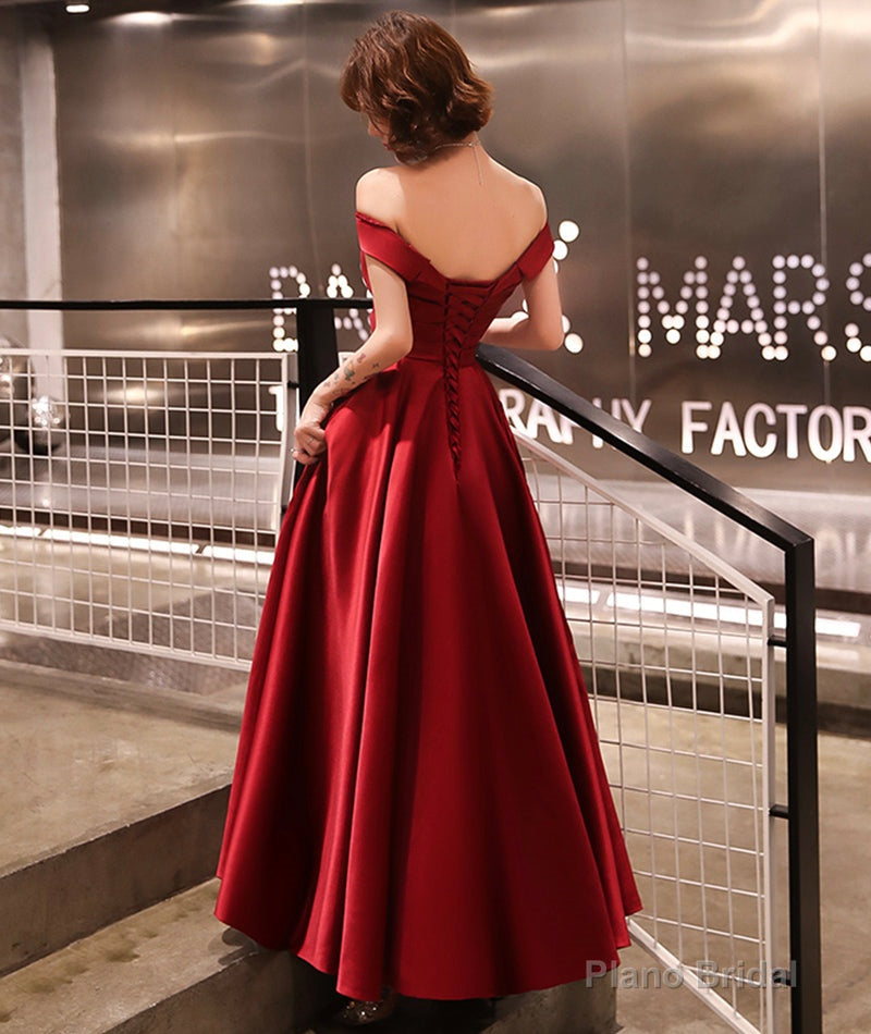 Burgundy satin A line prom dress party dress Secondary image
