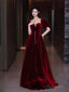 Burgundy Velvet Long A-Line Prom Dress