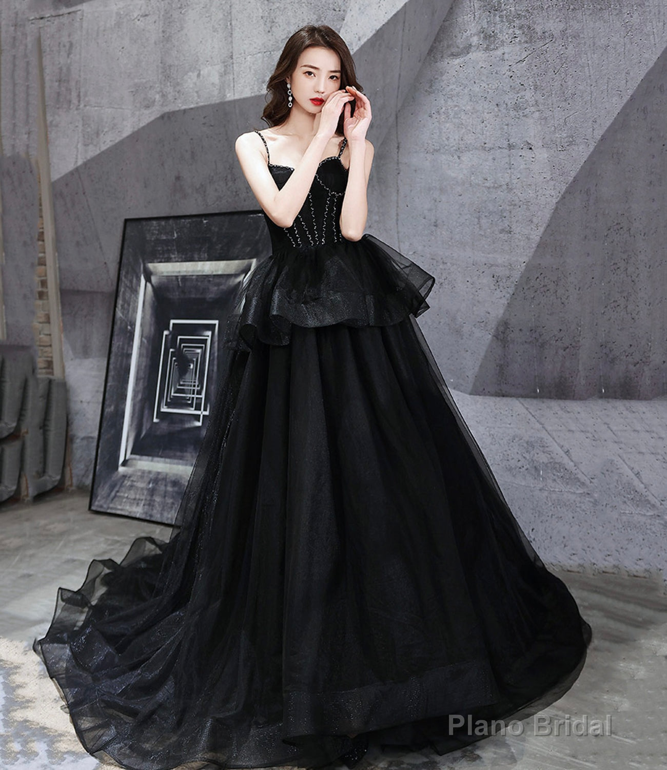Black tulle long ball gown dress black evening dress Main image