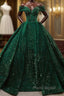 Vintage Off Shoulder Green Long Quinceanera Dresses Sweet 16 Formal Prom Dresses