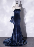 Formal Prom Dresses,spaghetti Strap Formal Prom Dresses, Blue Evening Dresses Velvet Party Dresses