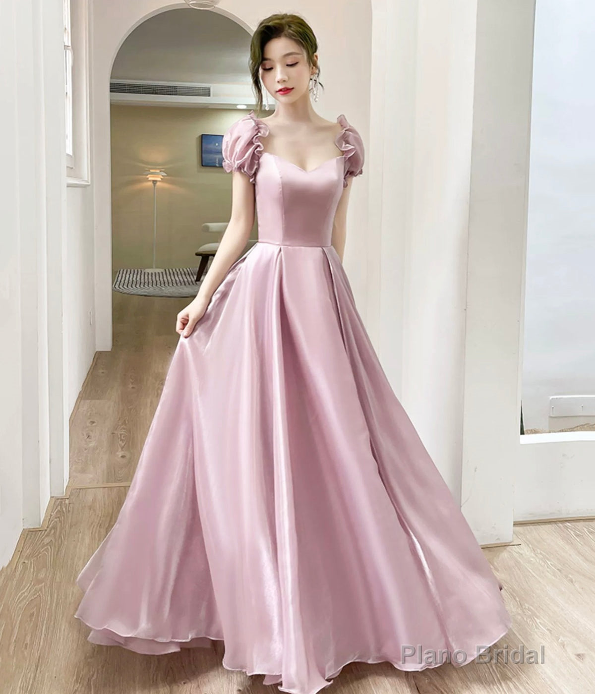 Pink Tulle Long A-Line Prom Dress Main image