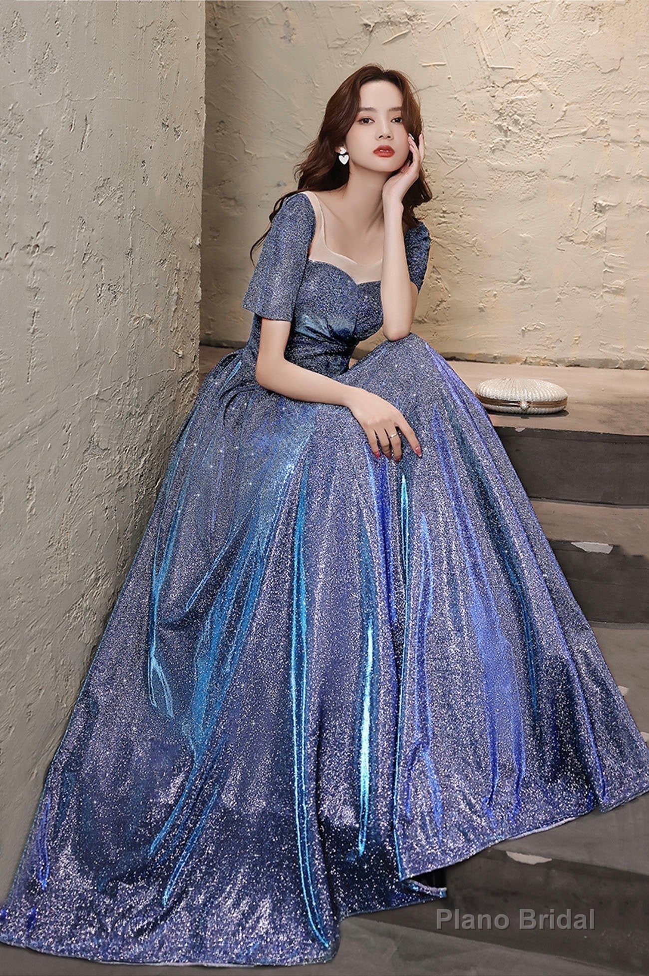 Blue satin long prom dress A line evening dress Secondary image