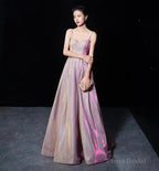 Shiny satin long A line prom dress simple evening dress